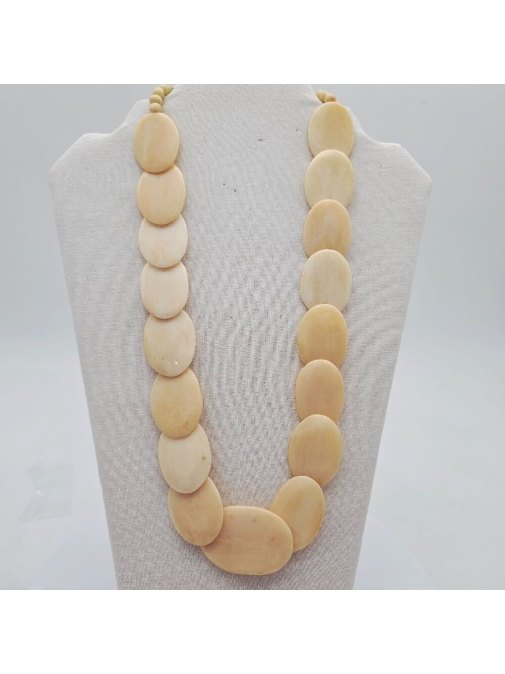 Oval Cream Bone Bead Statement Necklace With Adjustable Copper Chain 26"